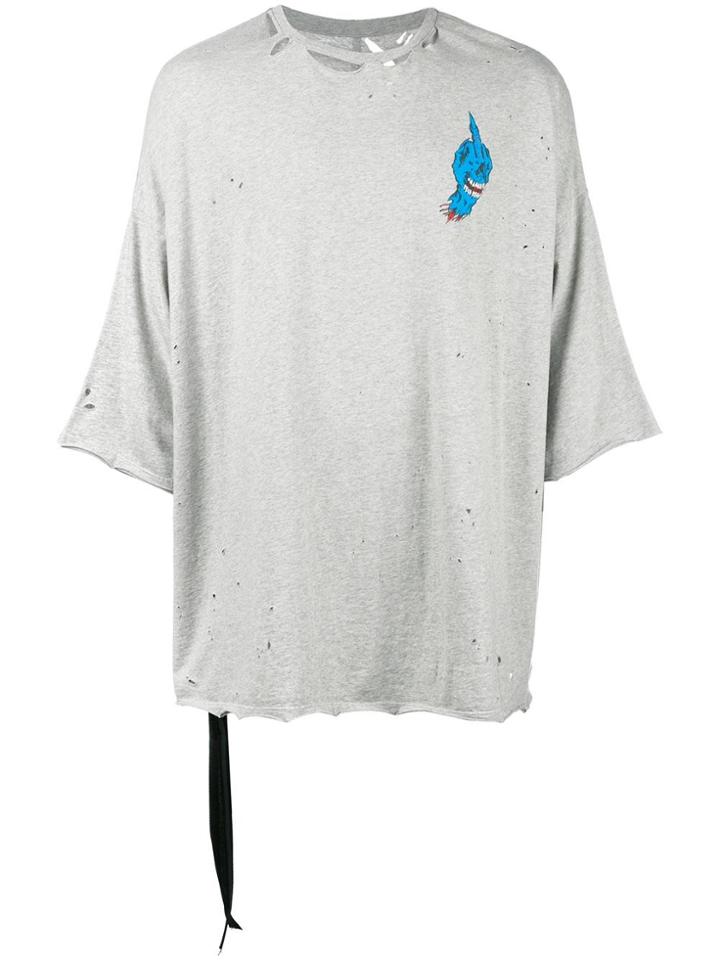 Unravel Project Distressed Printed T-shirt - Grey