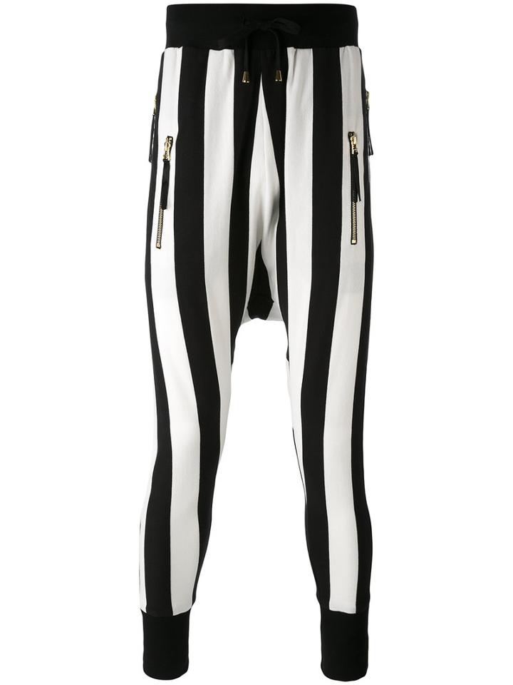 Striped Drop-crotch Drawstring Trousers - Men - Cotton/spandex/elastane - S, Black, Cotton/spandex/elastane, Unconditional