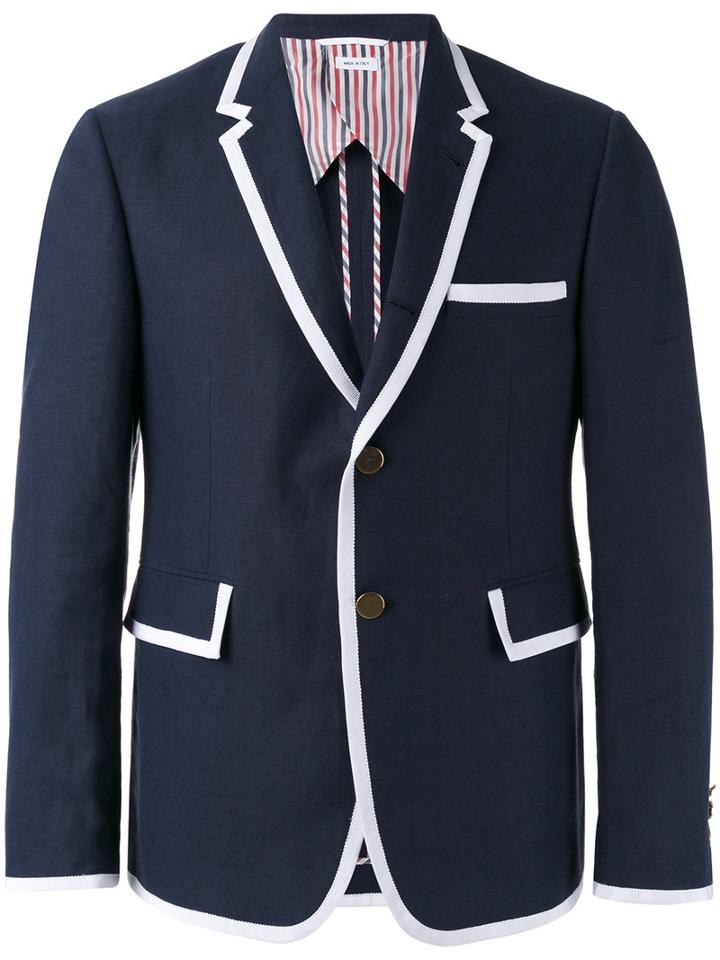 Thom Browne - Contrast Detail Blazer - Men - Linen/flax/polyester/cupro - 2, Blue, Linen/flax/polyester/cupro