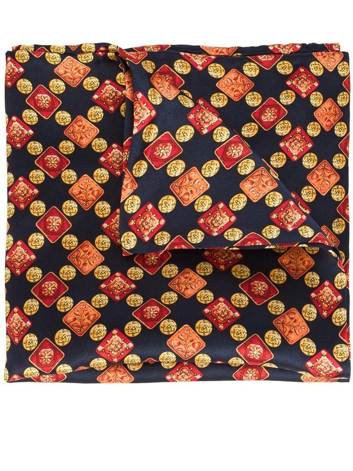Simeone Napoli Pattern Print Pocket Square, Men's, Orange, Silk