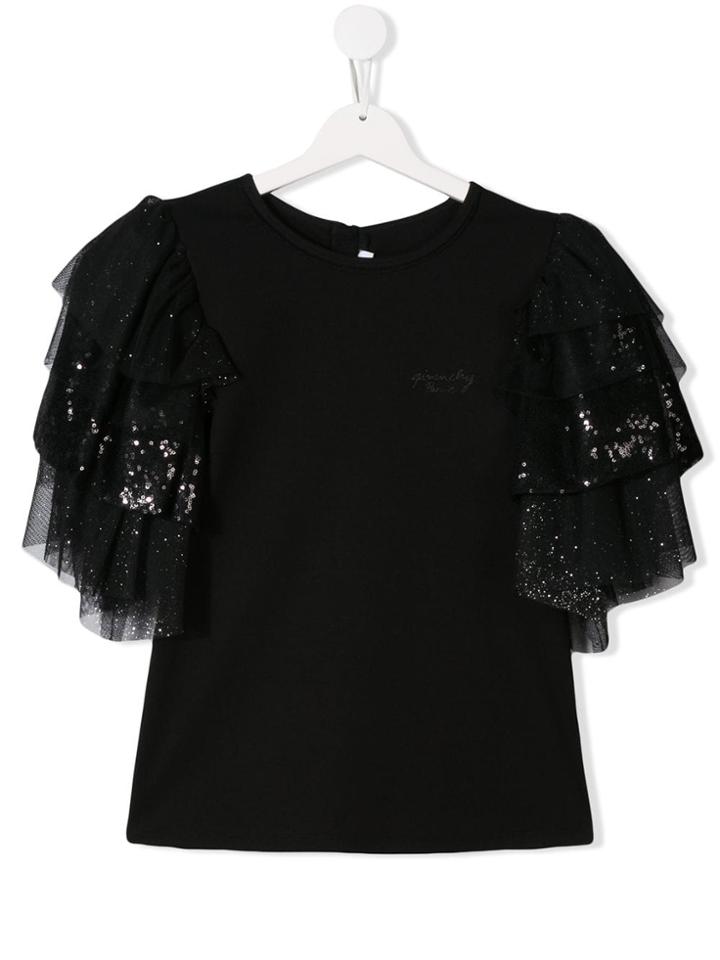 Givenchy Kids Teen Sequin Tulle Sleeve Top - Black