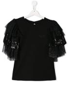 Givenchy Kids Teen Sequin Tulle Sleeve Top - Black