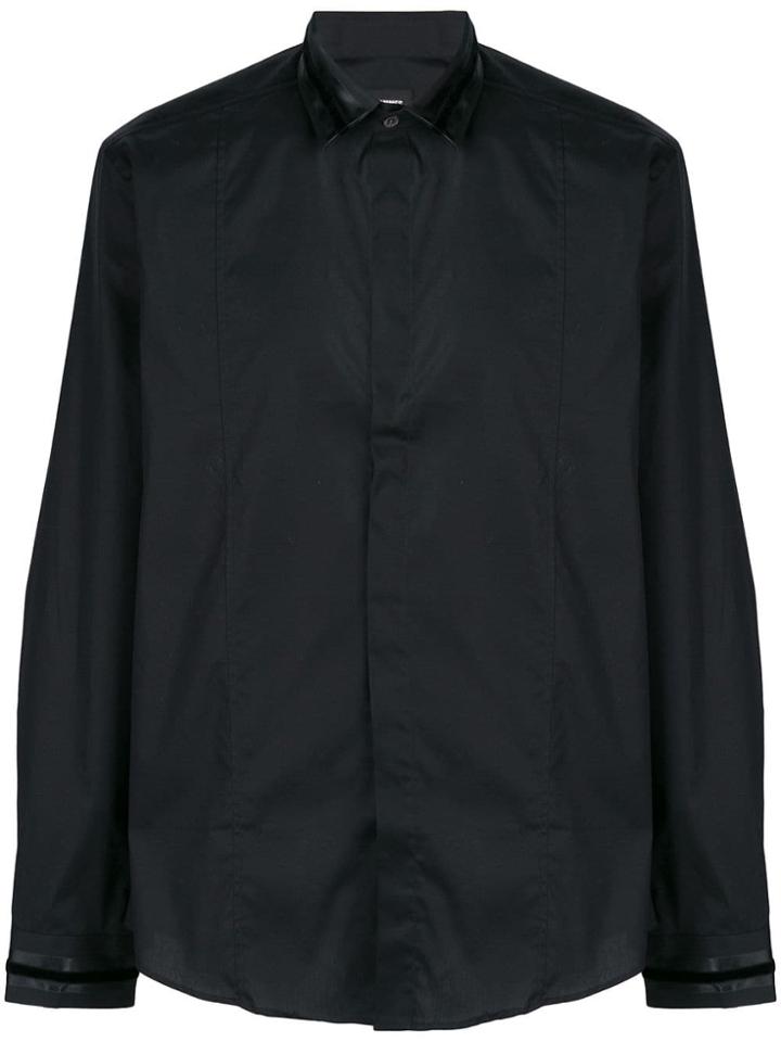 Les Hommes Leather Collar Shirt - Black