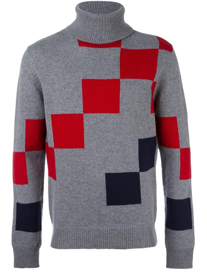 Carven Colour Block Roll Neck Sweater, Men's, Size: Small, Grey, Nylon/lambs Wool