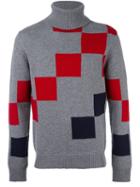 Carven Colour Block Roll Neck Sweater, Men's, Size: Small, Grey, Nylon/lambs Wool