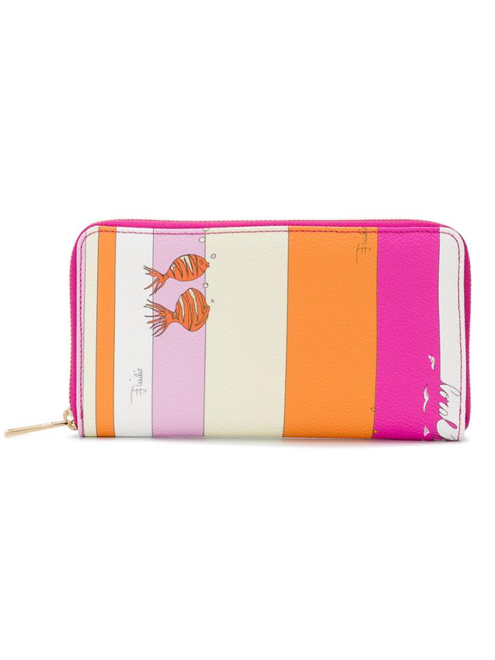 Emilio Pucci Stripes And Fish Zip Around Continental Wallet - Pink &