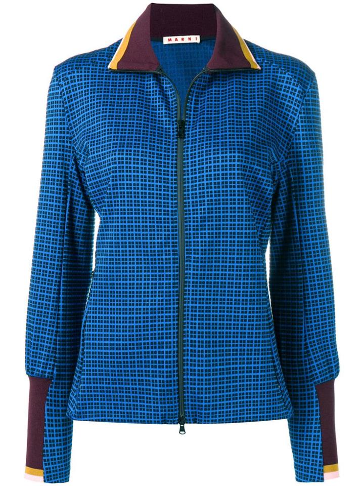 Marni Contrast Geometric Zipped Sweatshirt - Blue