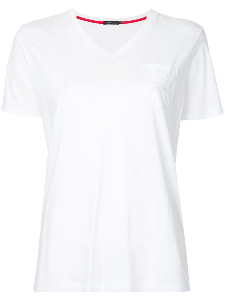 Loveless - V-neck Pocket T-shirt - Women - Cotton/rayon - 34, White, Cotton/rayon
