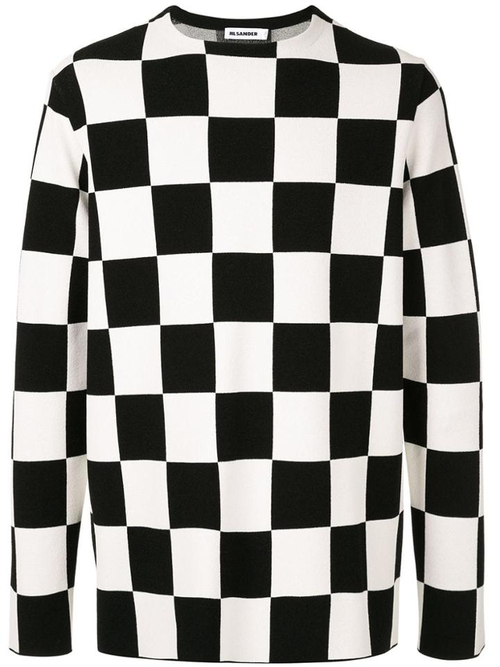 Jil Sander Checked Crew Neck Jumper - White