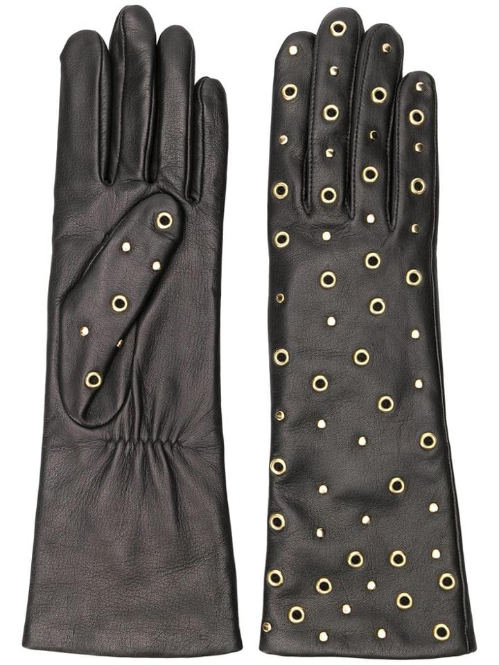 Agnelle Eyelet Embellished Gloves - Black