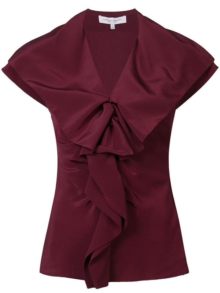Carolina Herrera - Ruffle Front Blouse - Women - Silk - 16, Red, Silk