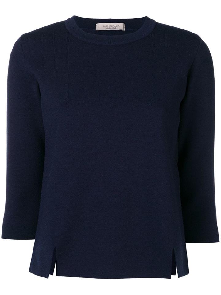 D.exterior Side Slit Cropped Sleeve Sweater - Blue