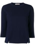 D.exterior Side Slit Cropped Sleeve Sweater - Blue