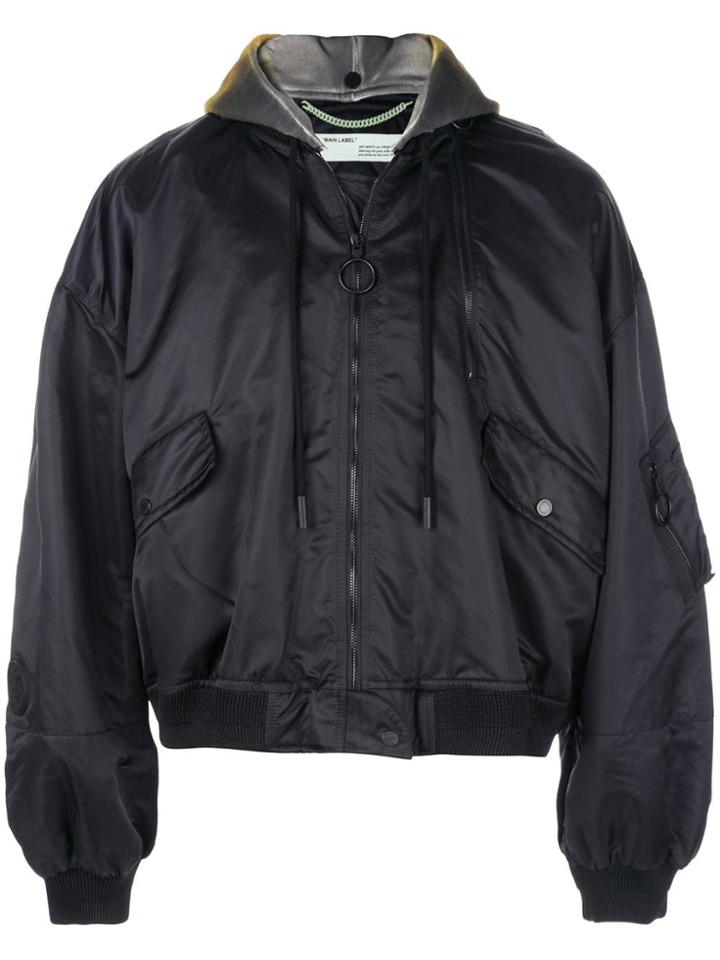 Off-white Oversized Hooded Bomber Jacket - Black
