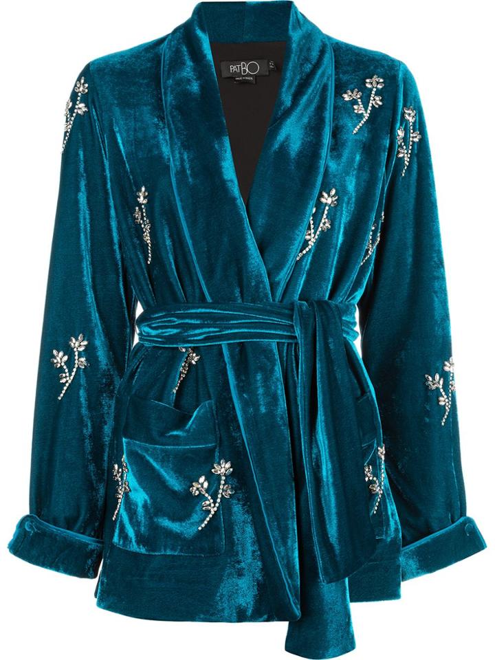 Patbo Beaded Velvet Robe Jacket - Blue