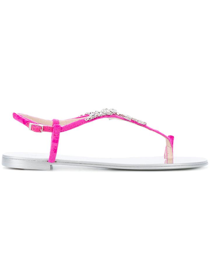 Giuseppe Zanotti Design Crystal Embellished Flat Sandals - Pink &