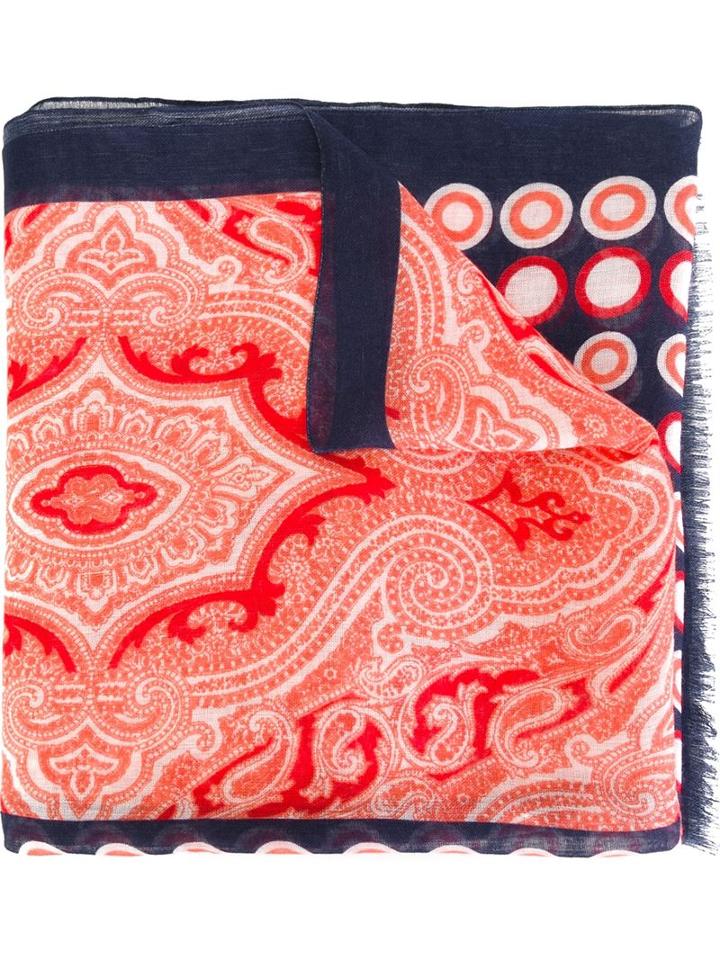 Kiton Mixed Print Scarf, Men's, Red, Linen/flax/viscose