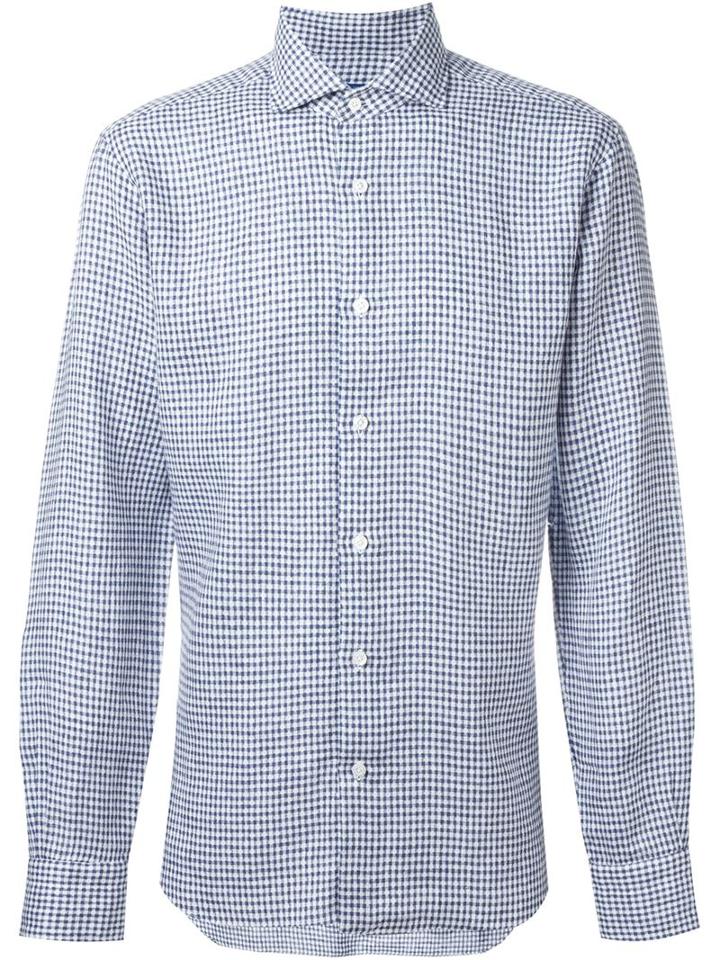 Barba Checked Pattern Cuff Detail Classic Button Down Shirt