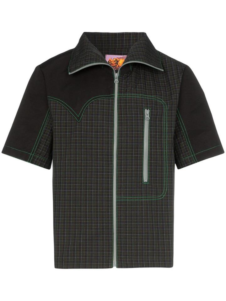 Boramy Viguier Checked Zip Up Short Sleeved Shirt - Black