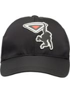 Prada Nylon Baseball Cap With Saffiano Leather Logo Patch - Black