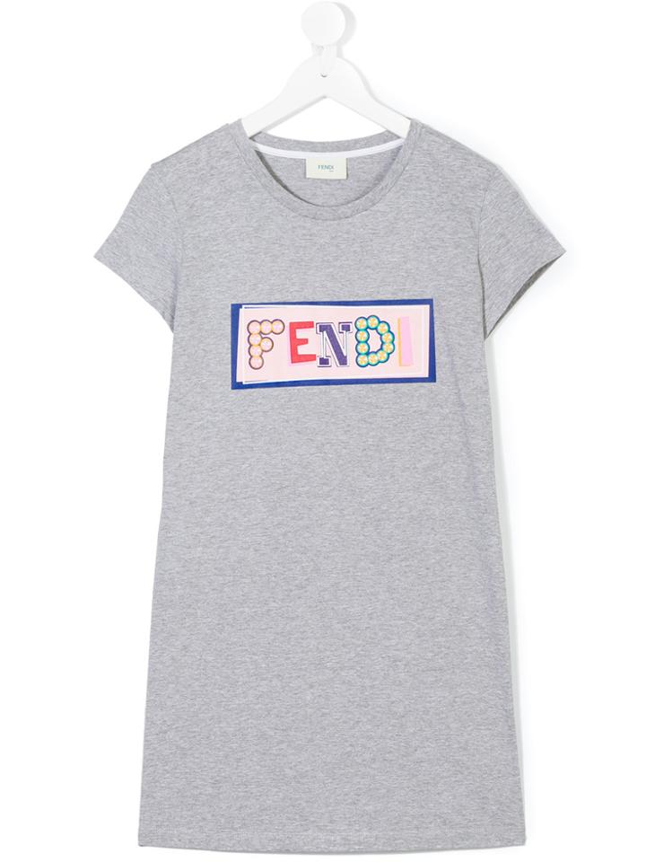 Fendi Kids Logo Print T-shirt Dress - Grey