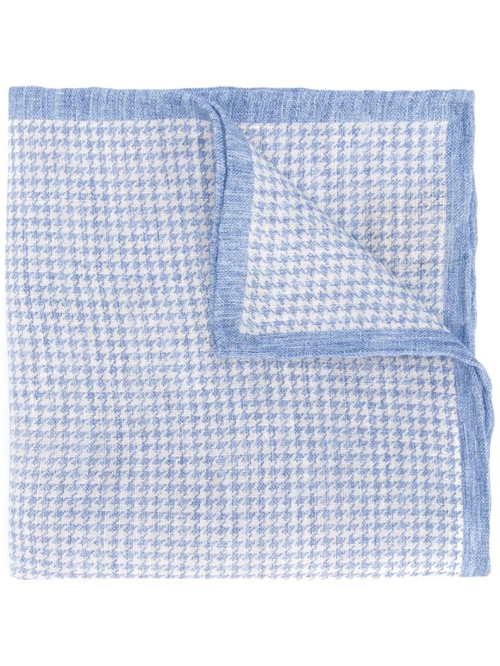 Eleventy - Woven Houndstooth Scarf - Men - Linen/flax - One Size, Blue, Linen/flax