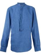 Dolce & Gabbana Mandarin Collar Shirt, Men's, Size: 44, Blue, Linen/flax