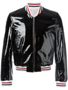Thom Browne Striped Detail Bomber Jacket, Men's, Size: 2, Black, Lamb Skin/cotton/silk