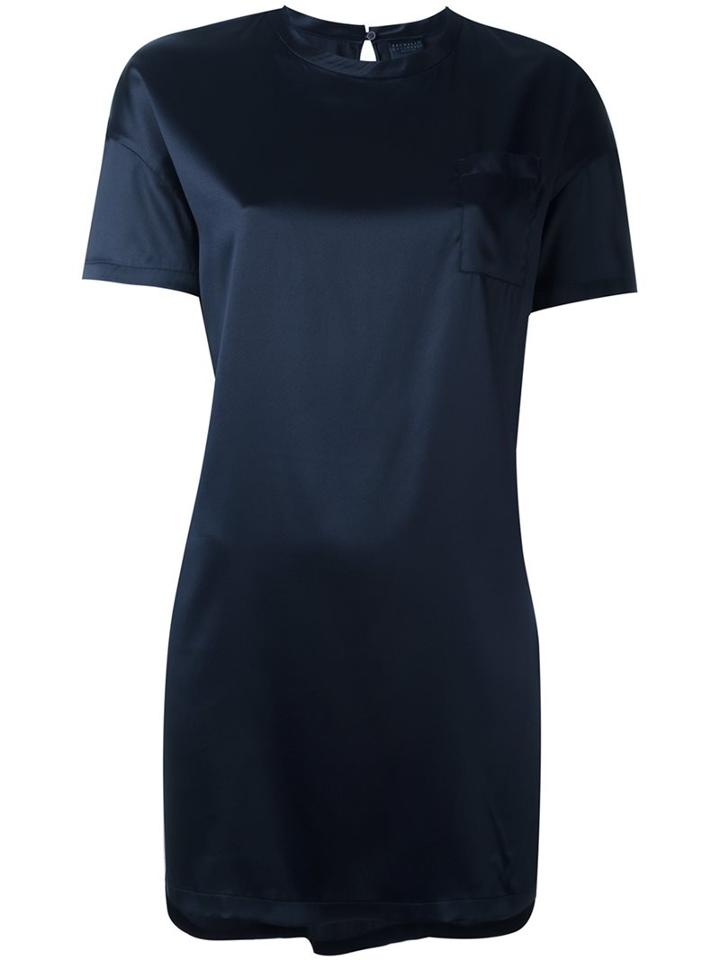 Brunello Cucinelli Satin T-shirt, Women's, Size: Medium, Blue, Silk/spandex/elastane