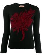 Nº21 Intarsia Knit Floral Motif Jumper - Black