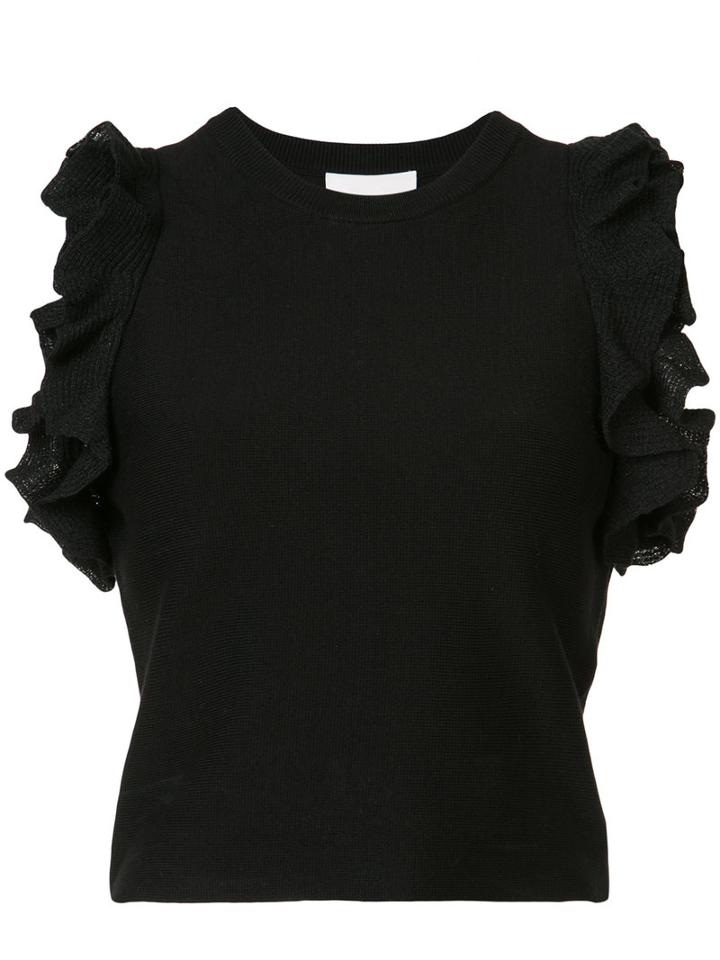 3.1 Phillip Lim - Ruffled Tank - Women - Cotton/spandex/elastane - L, Black, Cotton/spandex/elastane