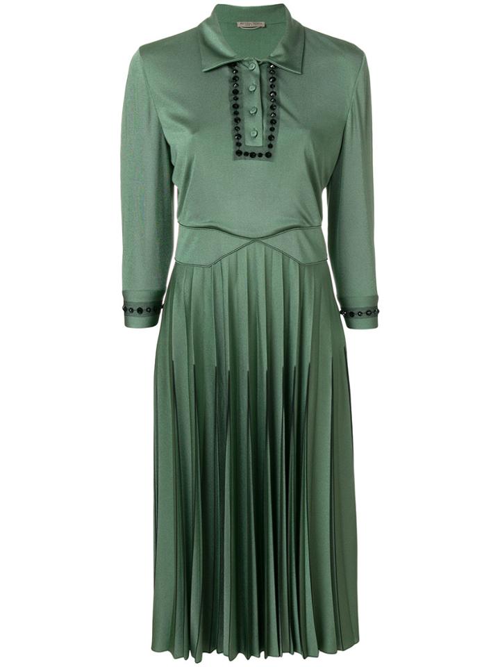 Bottega Veneta Pleated Embellished Dress - Green