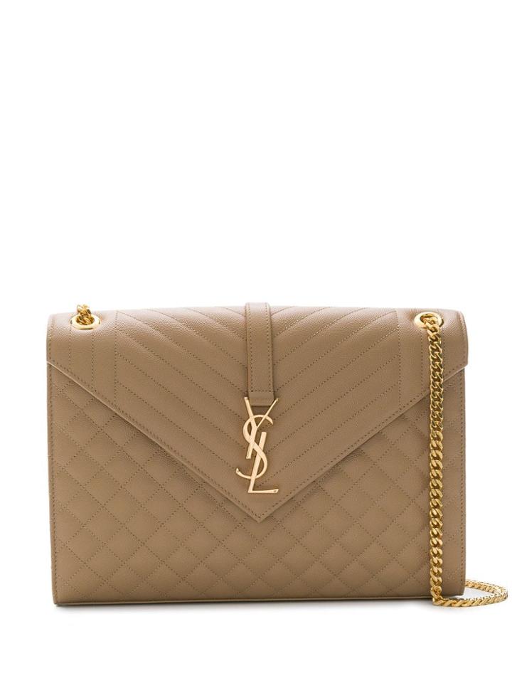 Saint Laurent Quilted Envelope Shoulder Bag - Brown