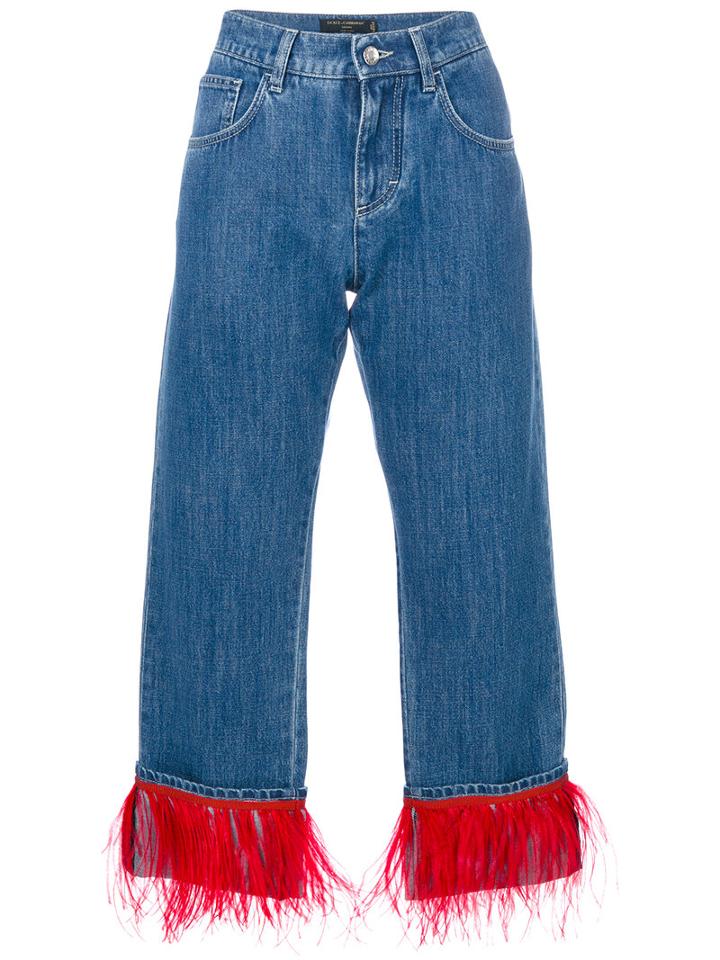 Dolce & Gabbana - Boyfriend Fit Jeans - Women - Cotton/acetate/ostrich Feather - 40, Blue, Cotton/acetate/ostrich Feather