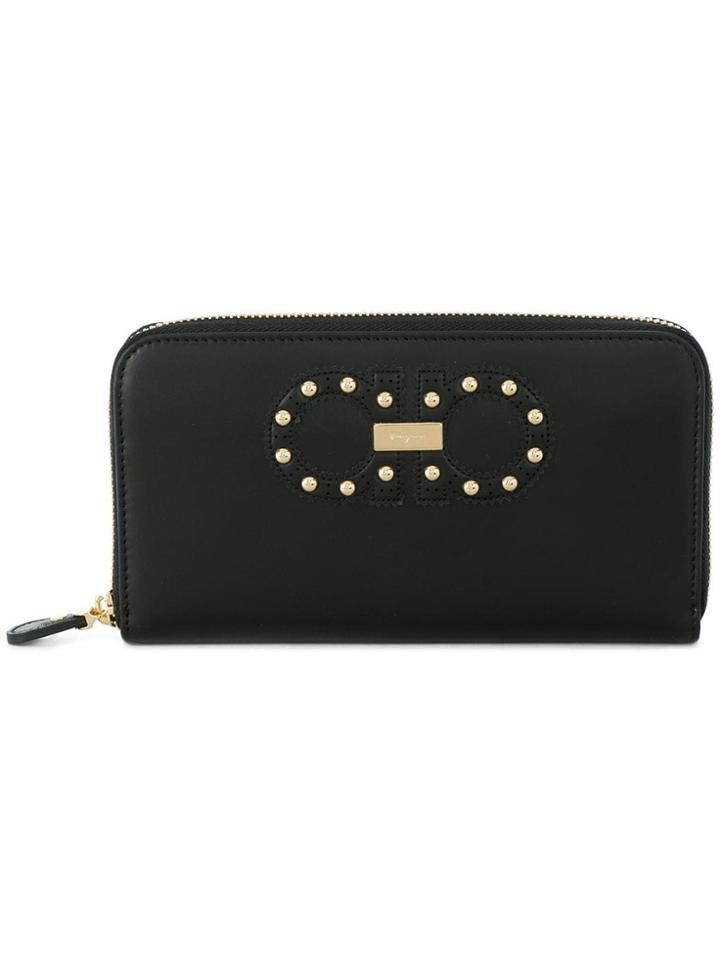 Salvatore Ferragamo Studded Gancio Continental Wallet - Black