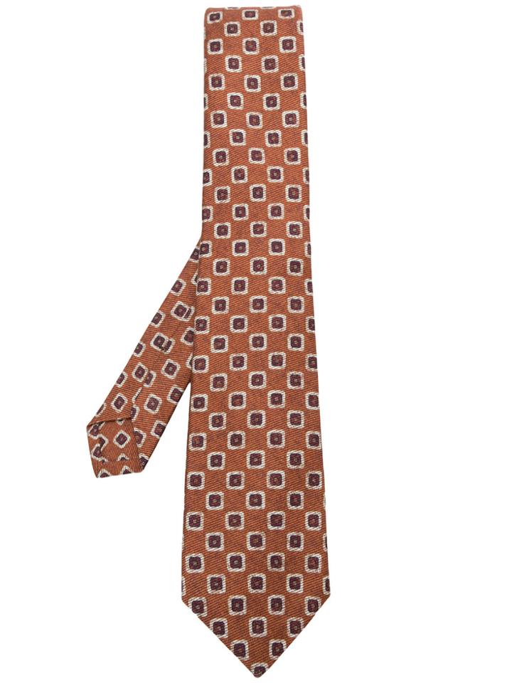 Kiton Pattern Embroidered Tie - Yellow & Orange