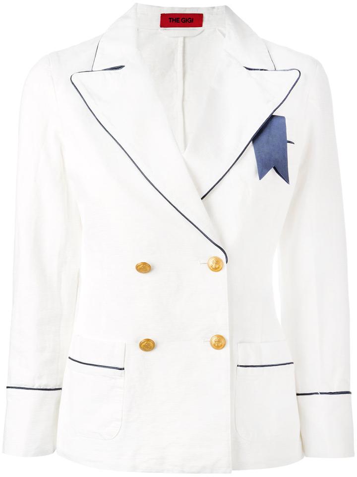 The Gigi Double-breasted Blazer, Women's, Size: 38, White, Cotton