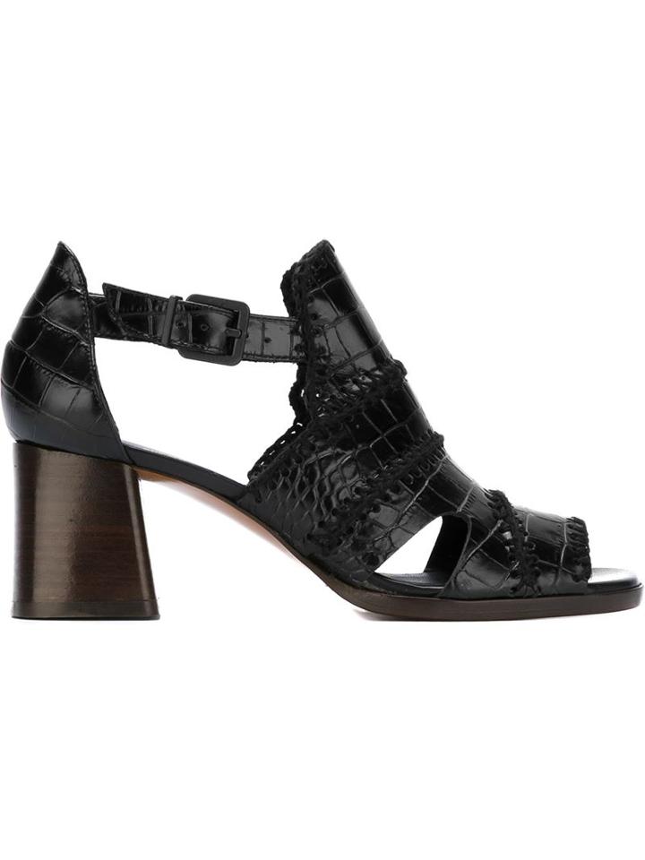 Robert Clergerie Crocodile Print Bloc Heel Sandals