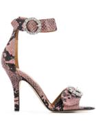 Paris Texas Snakeskin Crystal Buckle Sandals - Pink