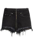 Unravel Project Zip Up Distressed Hem Visible Pocket Denim Shorts -