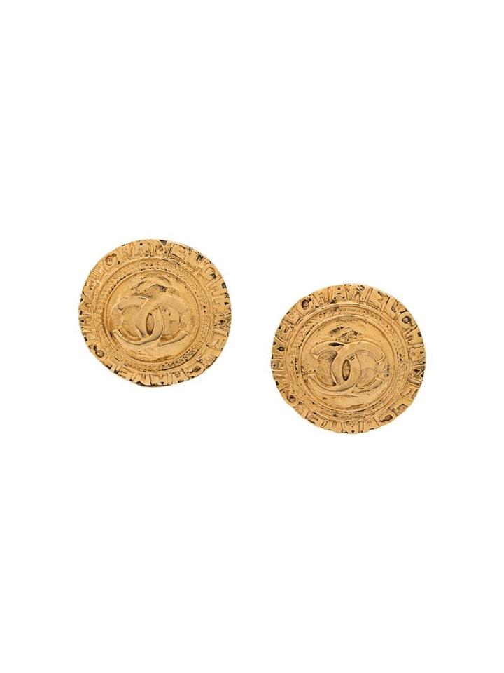 Chanel Pre-owned 1980's Cc Button Earrings - Gold