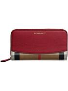 Burberry House Check And Leather Ziparound Wallet - Red