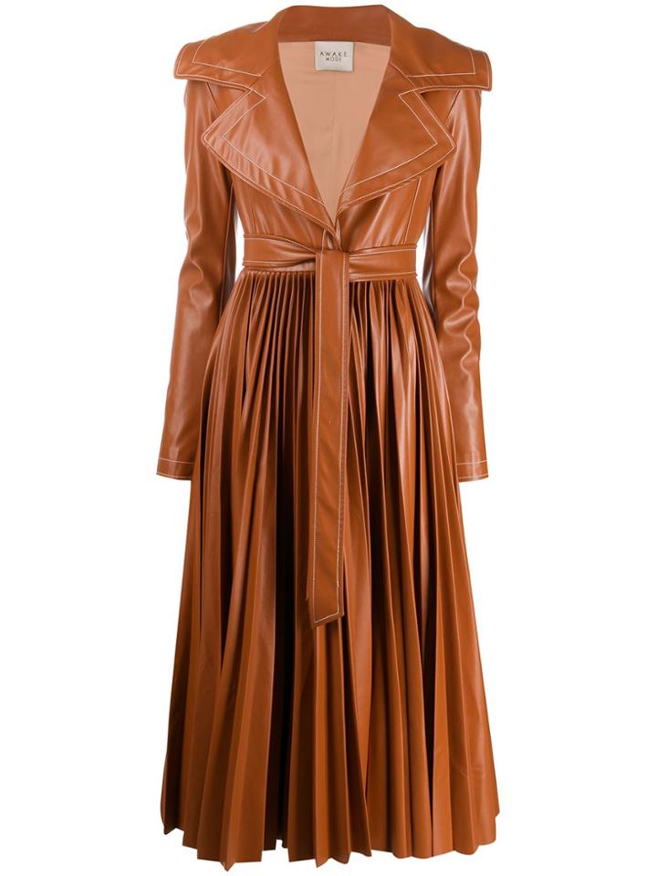 A.w.a.k.e. Mode Pleated Trench Coat - Brown