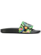 Versace Printed Logo Flip Flops - Black
