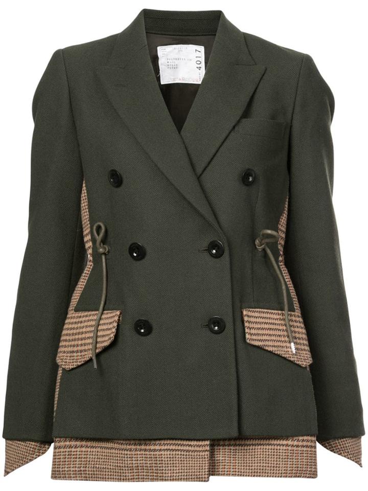 Sacai Plaid And Solid Mix Blazer - Brown