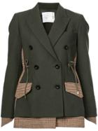 Sacai Plaid And Solid Mix Blazer - Brown