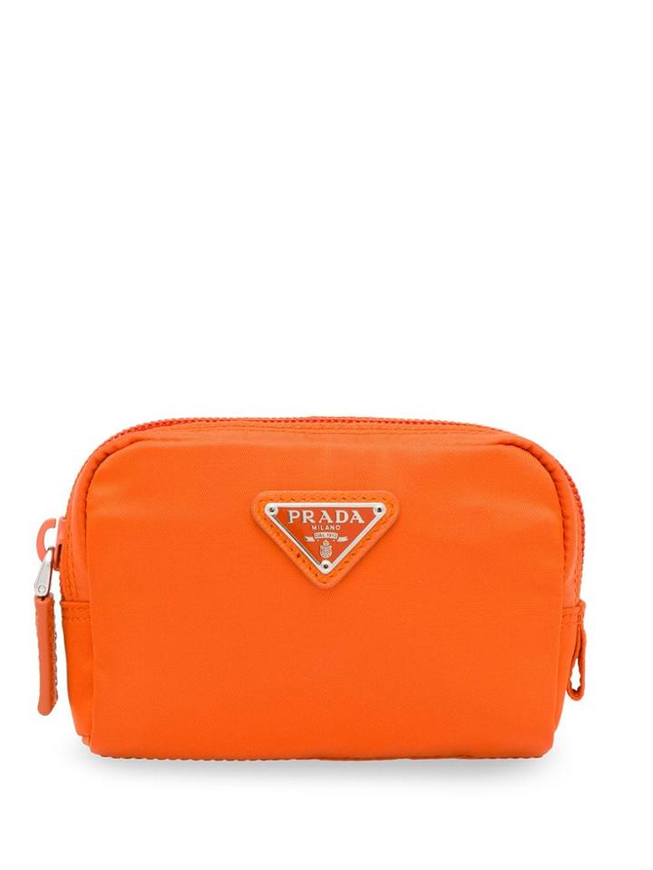 Prada Logo Plaque Cosmetics Bag - Orange