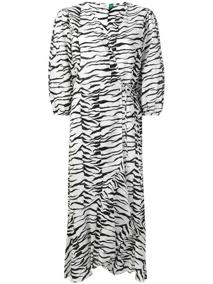Rixo London Zebra Print Wrap Dress - White