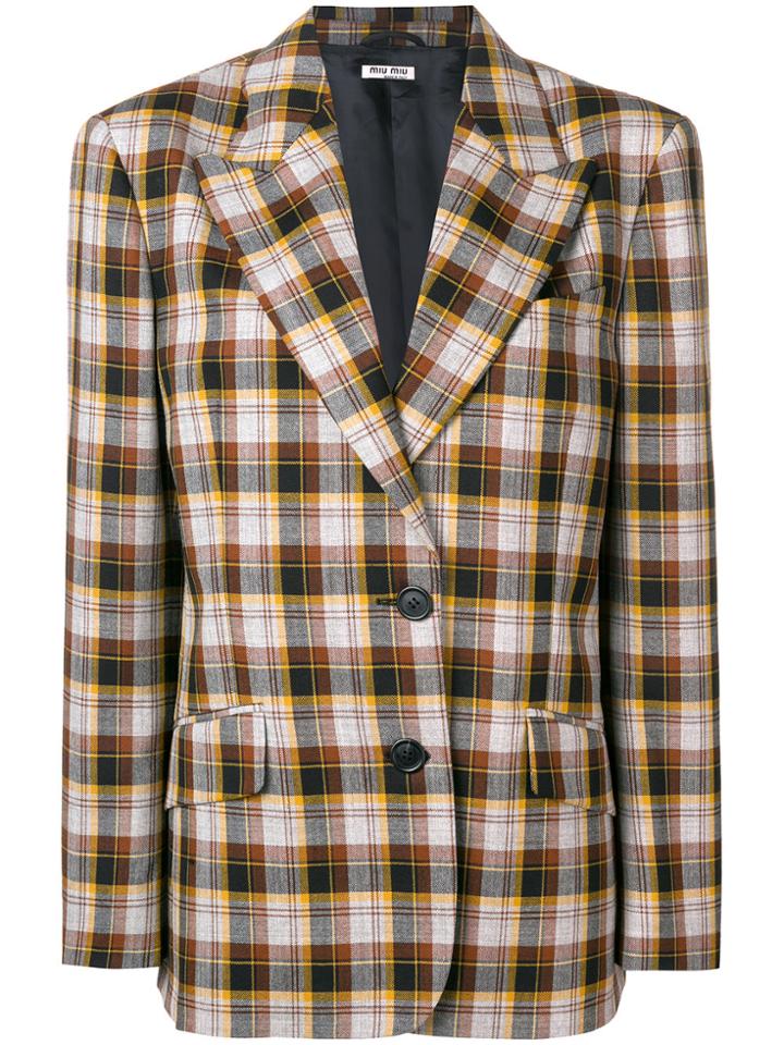 Miu Miu Oversized Checked Blazer - Brown