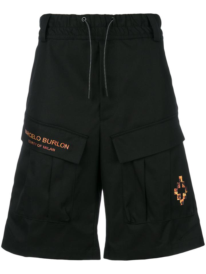 Marcelo Burlon County Of Milan Fire Cross Cargo Shorts - Black
